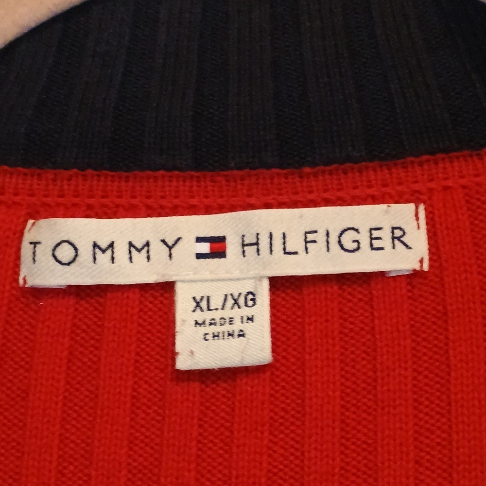 Tommy Hilfiger Spell Out Red Ribbed Knit Quarter Zip Sweater Women's XL - Picture 6 of 8